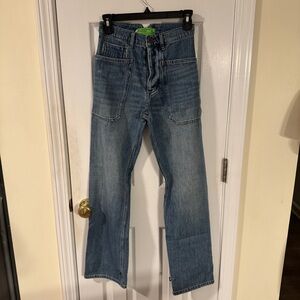 Free People X Sandrine Rose Wide Leg Button Fly Distressed Denim Jeans 25